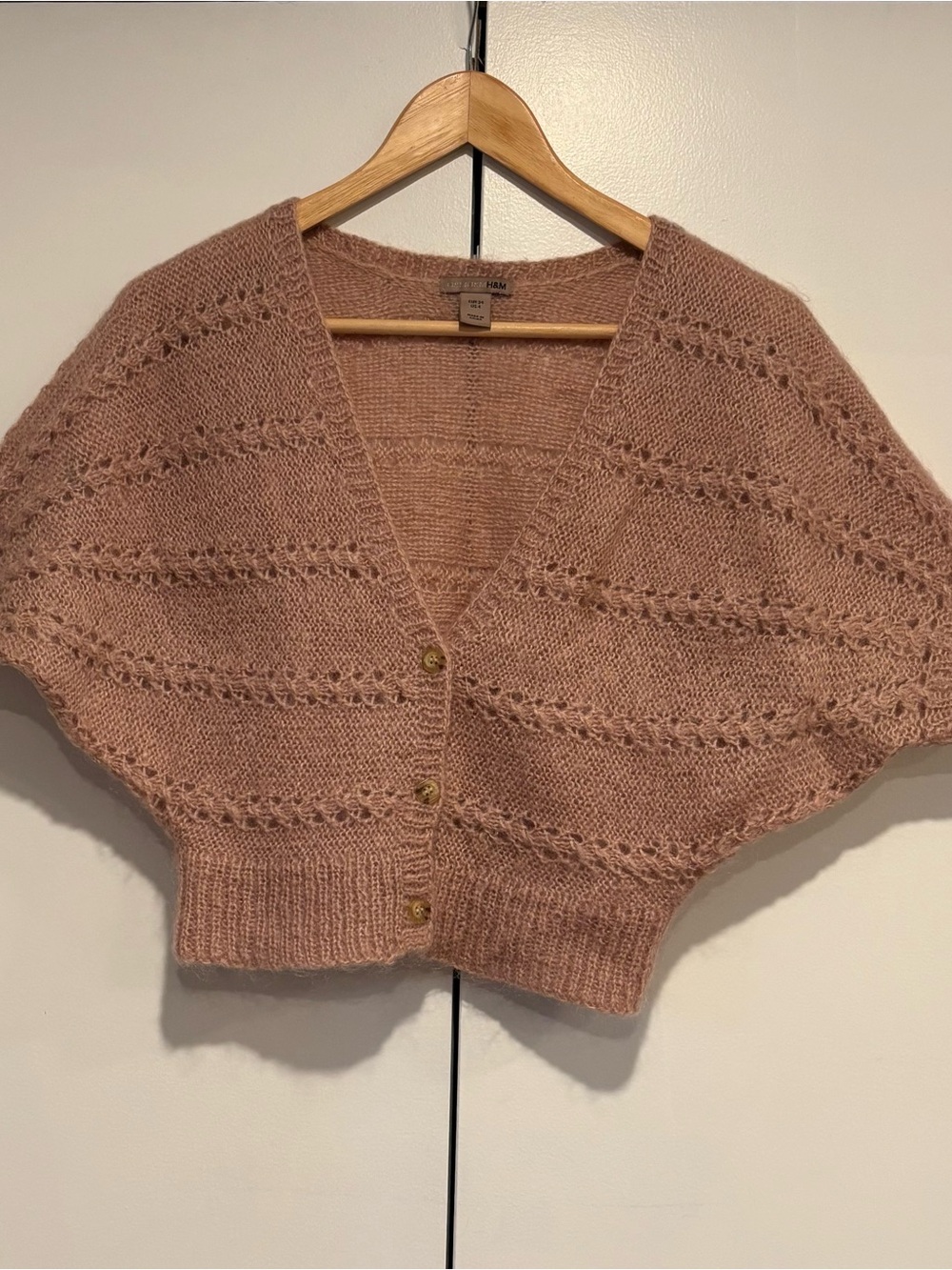 H&M Dusty Rose Open-Knit V-Neck Button Cardigan